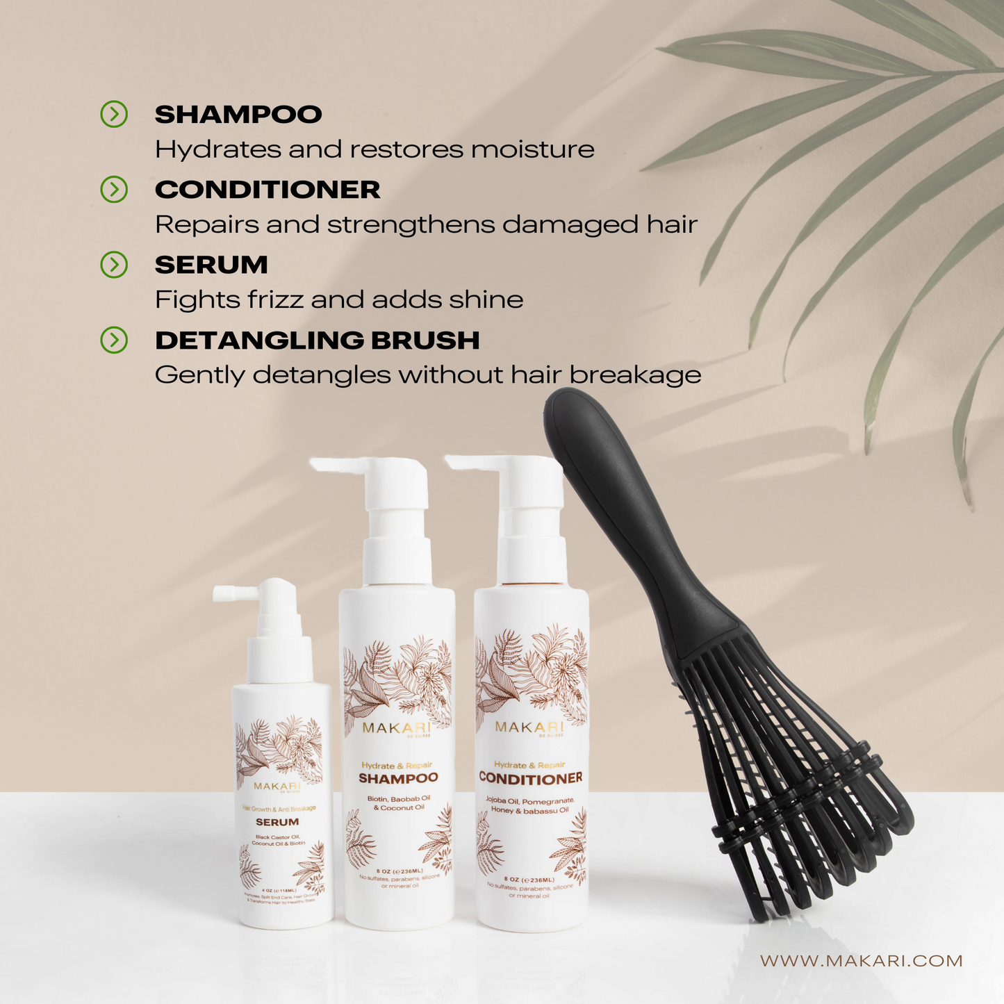 Hair Set Including Shampoo + Conditioner + Serum + Hair Brush - Paris Shop - Image 3